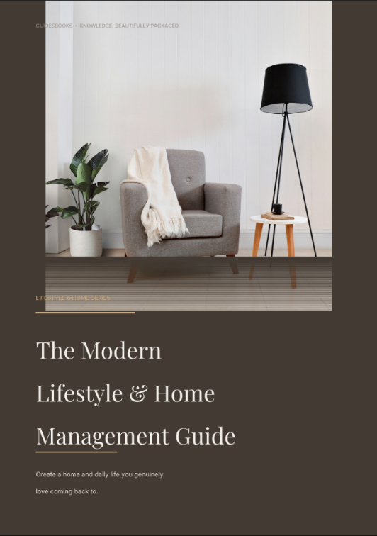 Modern Lifestyle & Home Management Guide with cozy armchair, lamp, and plant