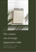 Creative Arts & Design Masterclass Guide with notebook and pencils for artistic learning