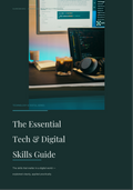 Tech & Digital Skills Guide with laptop, code, and coffee on desk for digital learning