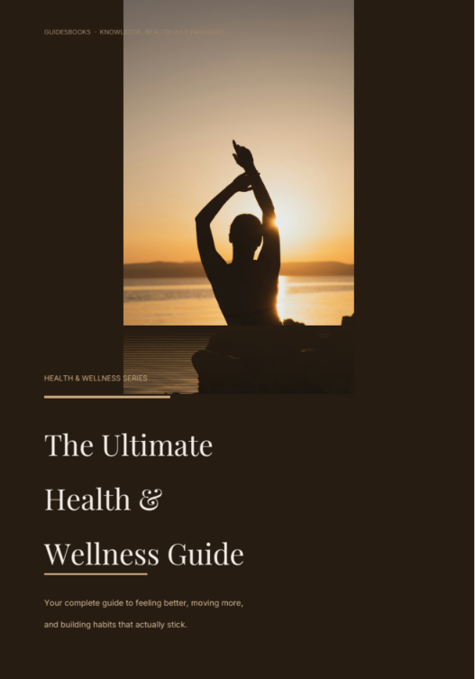 Silhouette of person meditating at sunset, promoting health and wellness guide for better habits.